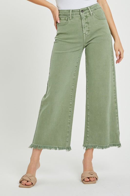 High Rise Tummy Control Crop Wide Leg Jeans