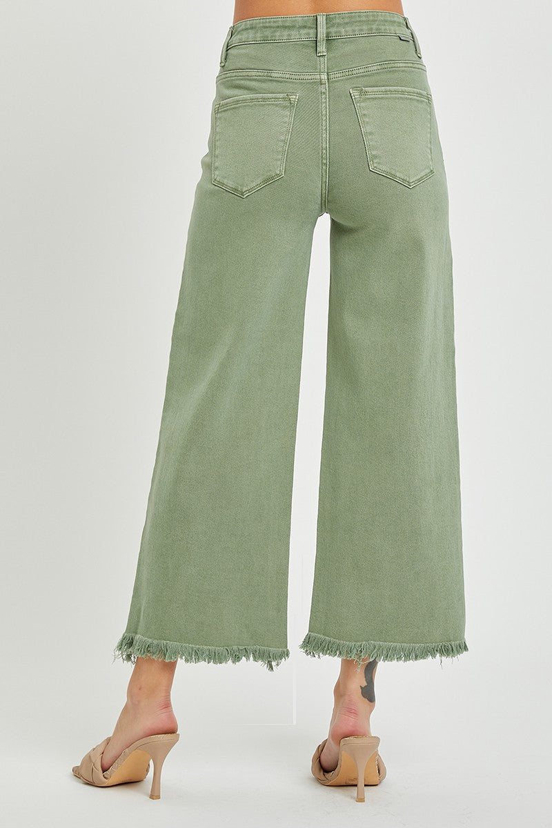 High Rise Tummy Control Crop Wide Leg Jeans