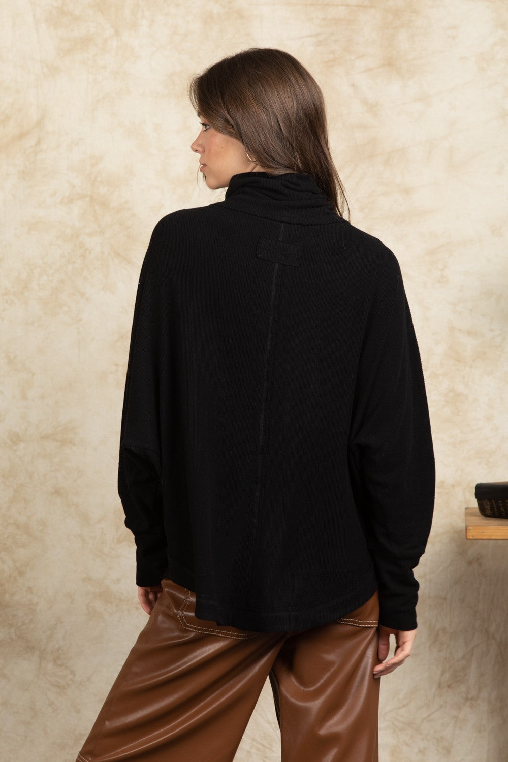 Mock Neck Dolmen Sleeve Oversized Tunic Top Very J