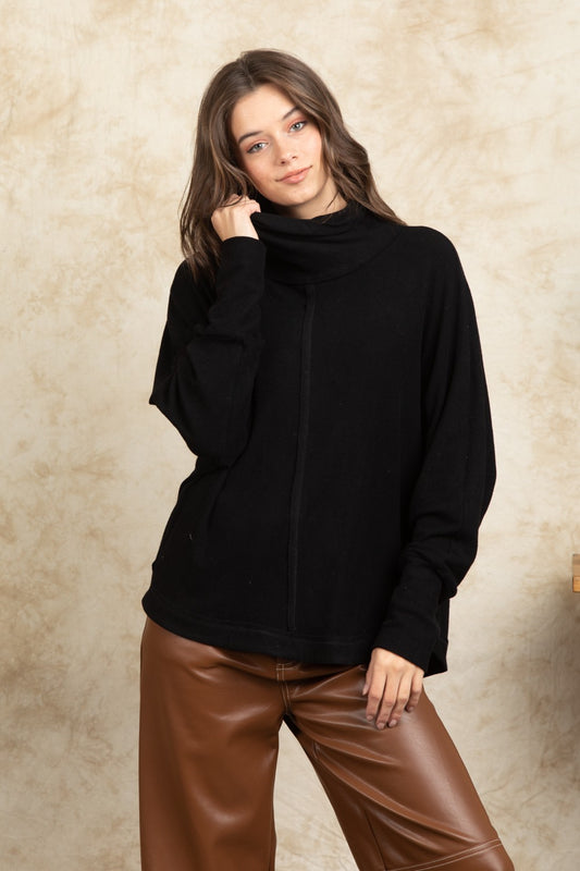 Mock Neck Dolmen Sleeve Oversized Tunic Top Very J