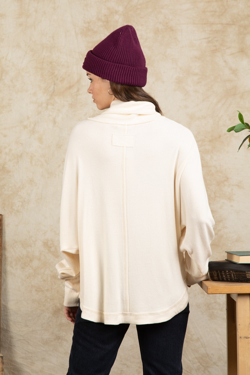 Mock Neck Dolmen Sleeve Oversized Tunic Top Very J