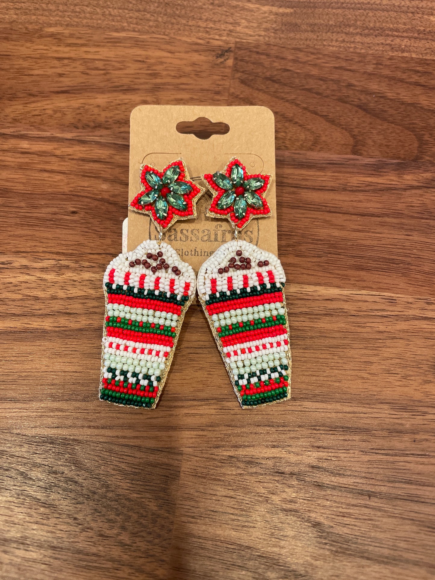Christmas Beaded Peppermint Cup Earrings Golden Stella