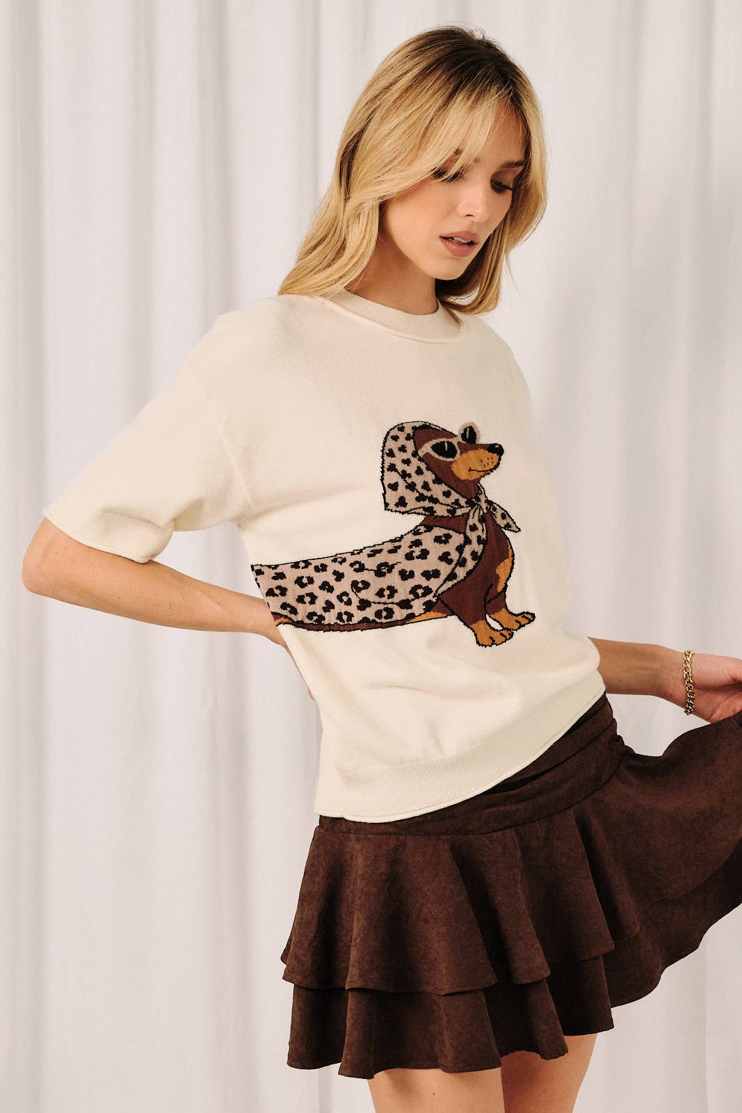 ROUND NECK HALF SLEEVE "WEENIE" SWEATER TOP