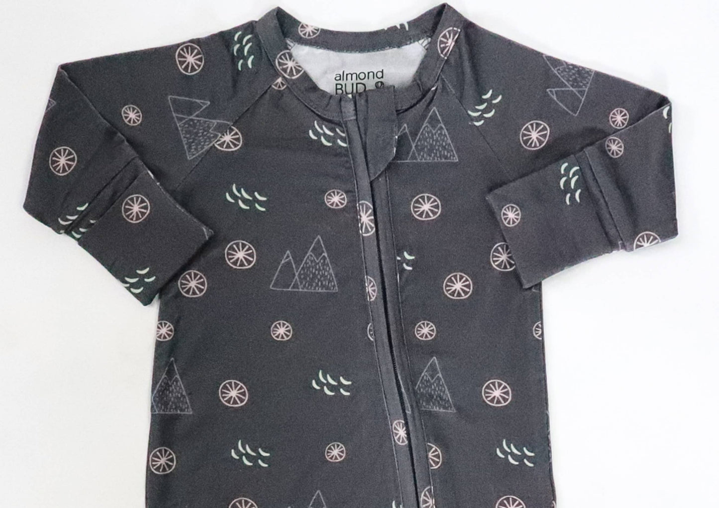 Midnight Mountain Bamboo Romper| Boy Outfit| Zip Romper Almond Bud