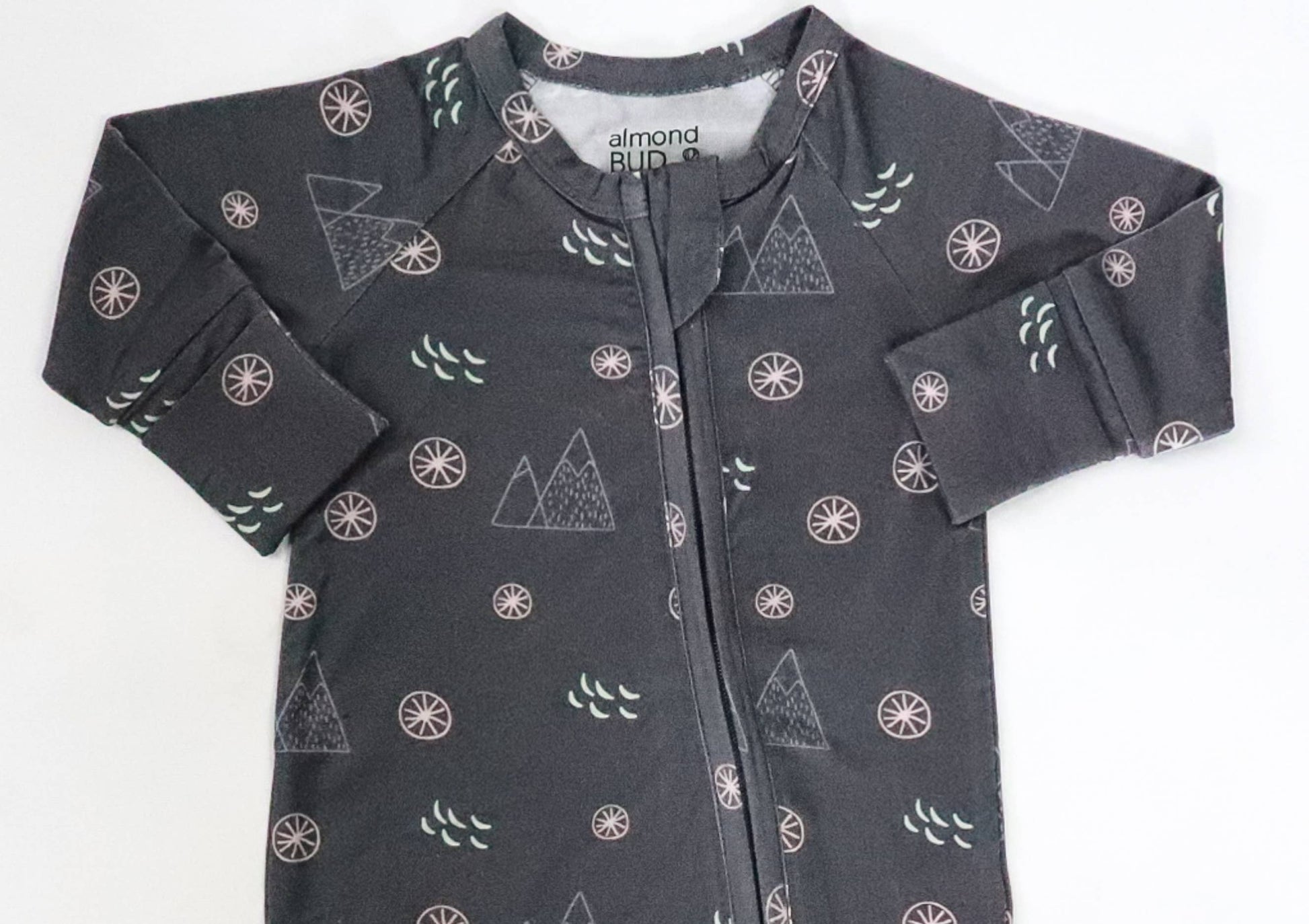 Midnight Mountain Bamboo Romper| Boy Outfit| Zip Romper Almond Bud
