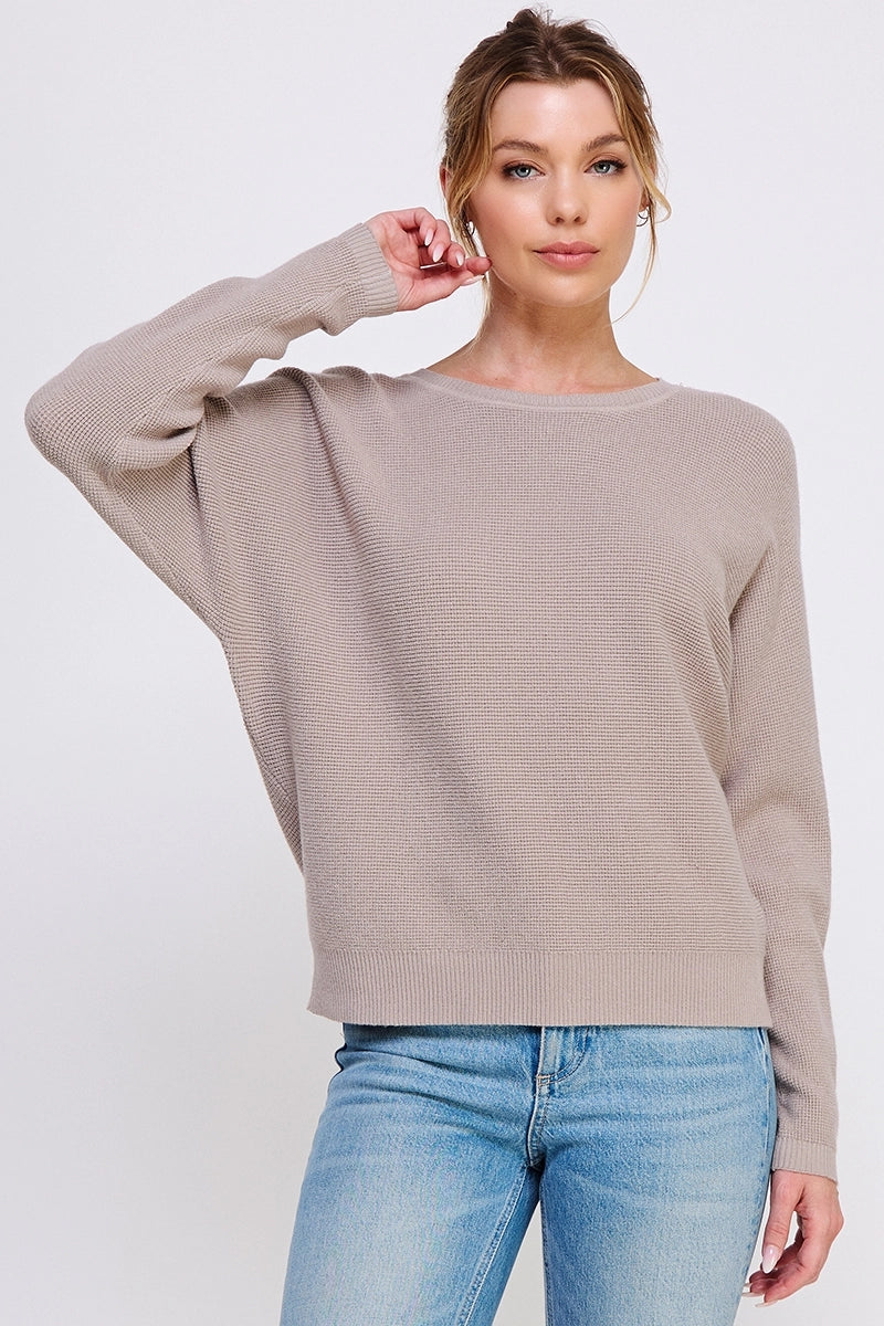 Soft Fine Gauge Mini Waffle Texture Dolman Top