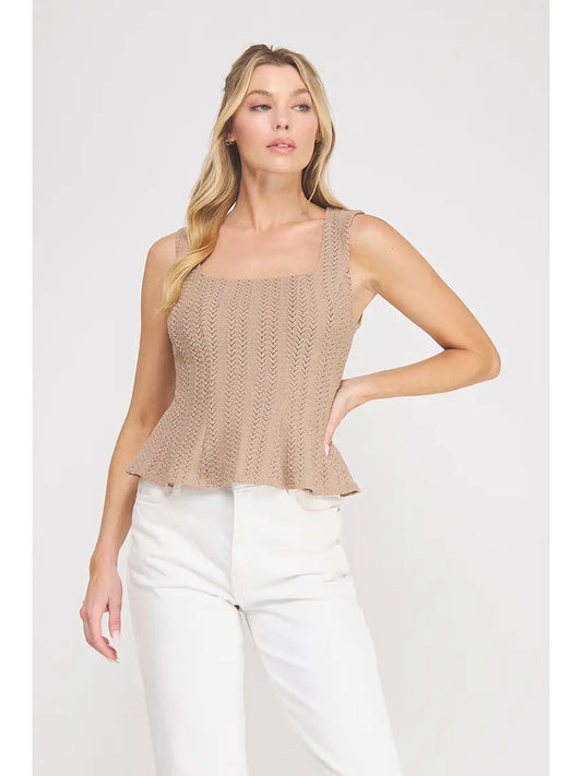 Pointelle Knit Square Neck Tank