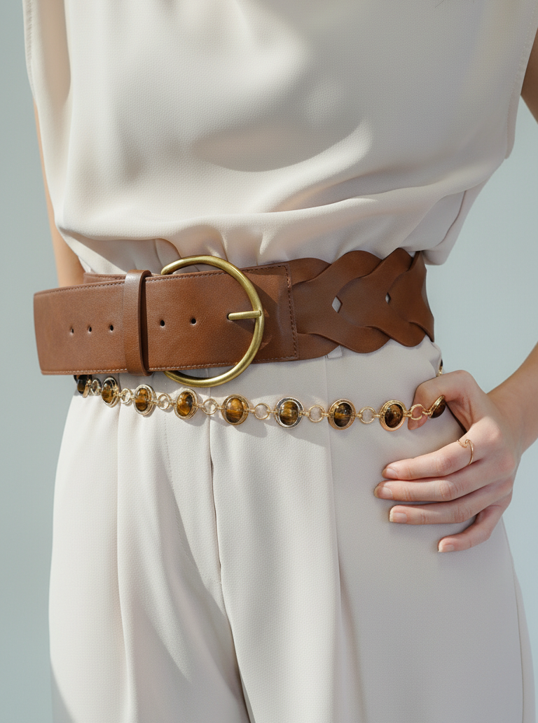 Chevron Patterned Woven Tail Wide Belt
