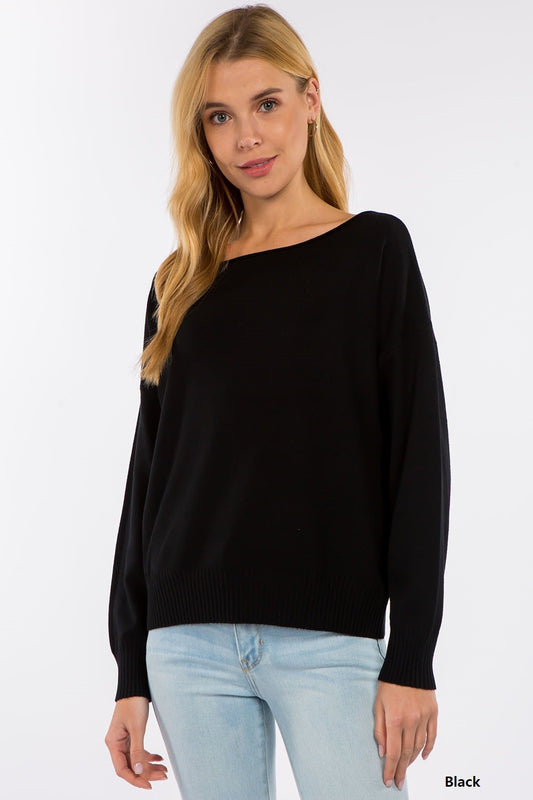 Boat Neck Pullover Sweater