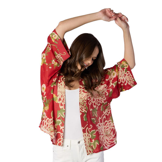 Crysanthemum Red Short Kimono