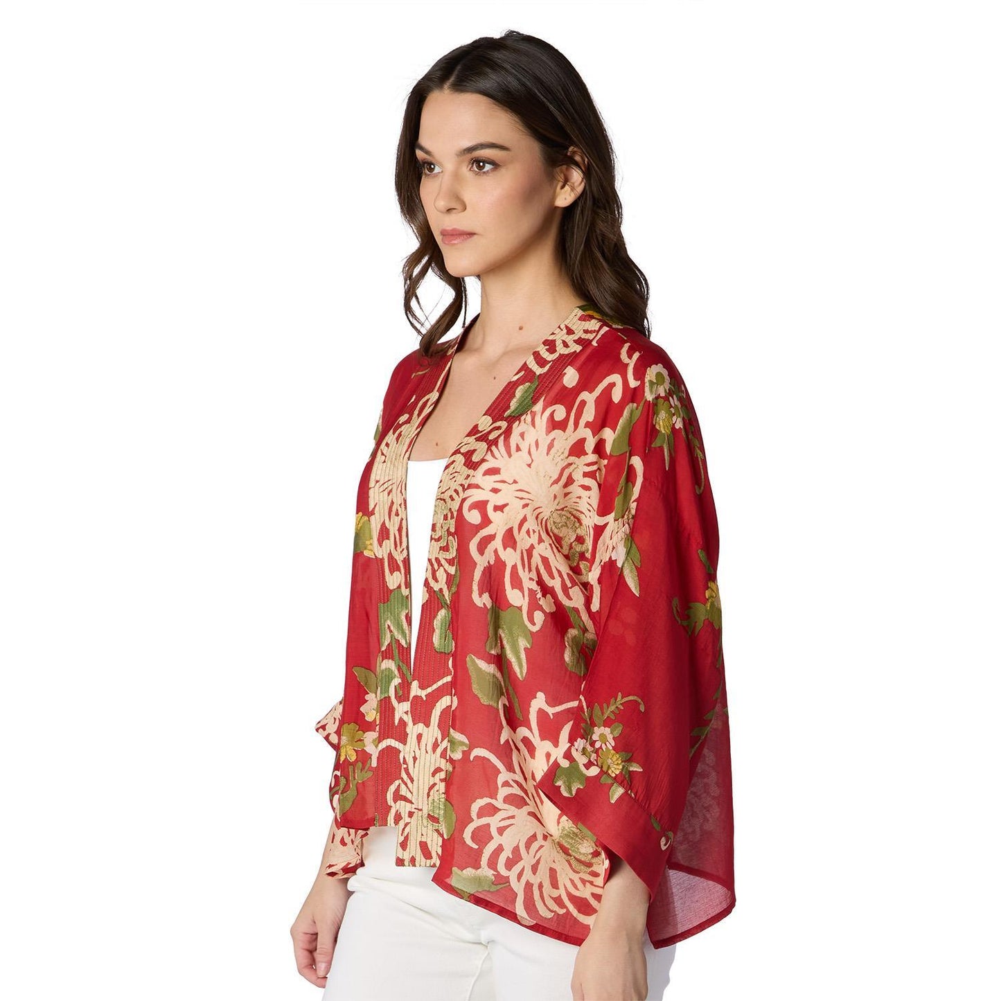 Crysanthemum Red Short Kimono