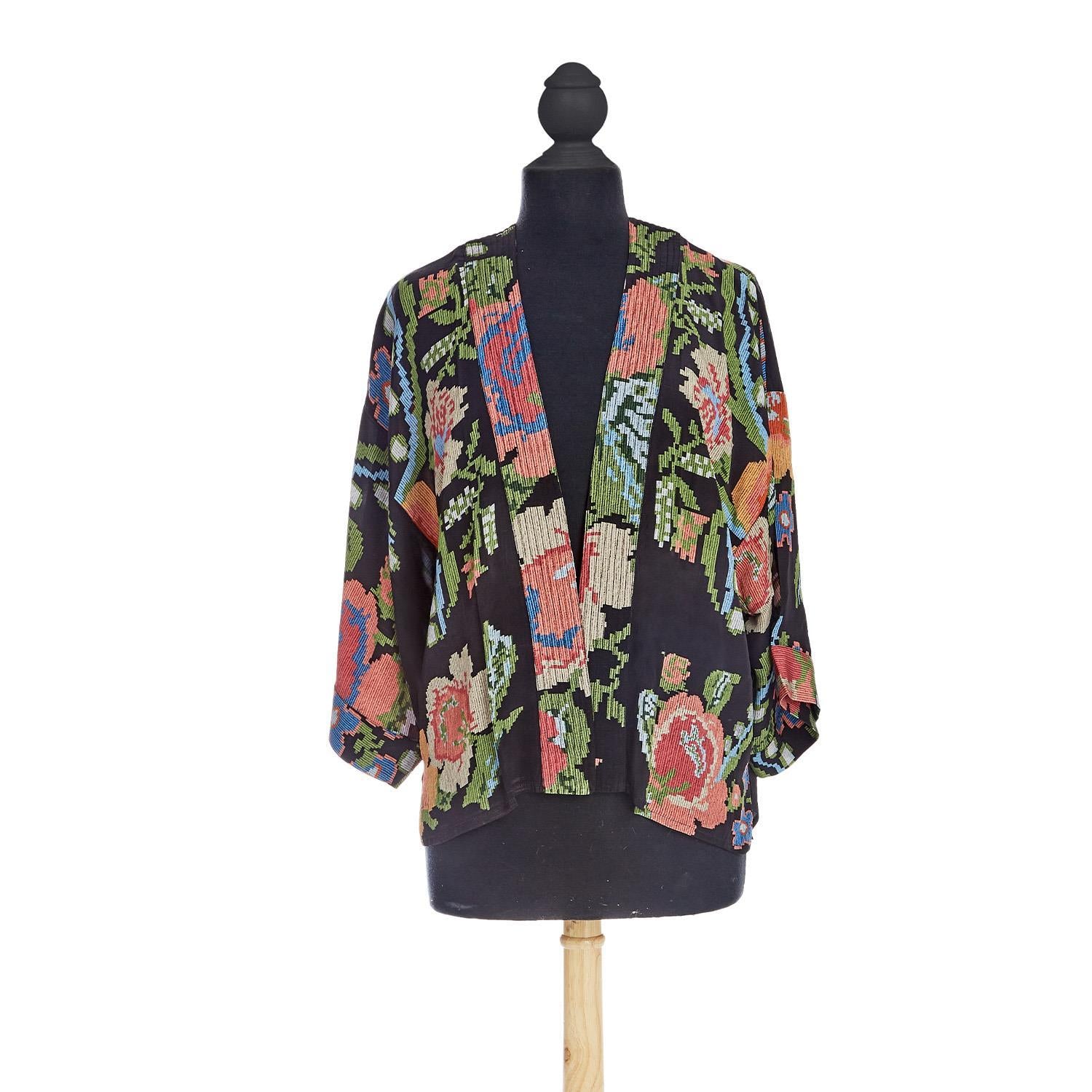 Woven Flower Short Kimono Two's Company
