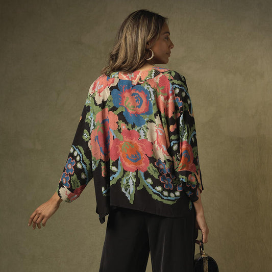 Woven Flower Short Kimono Two's Company