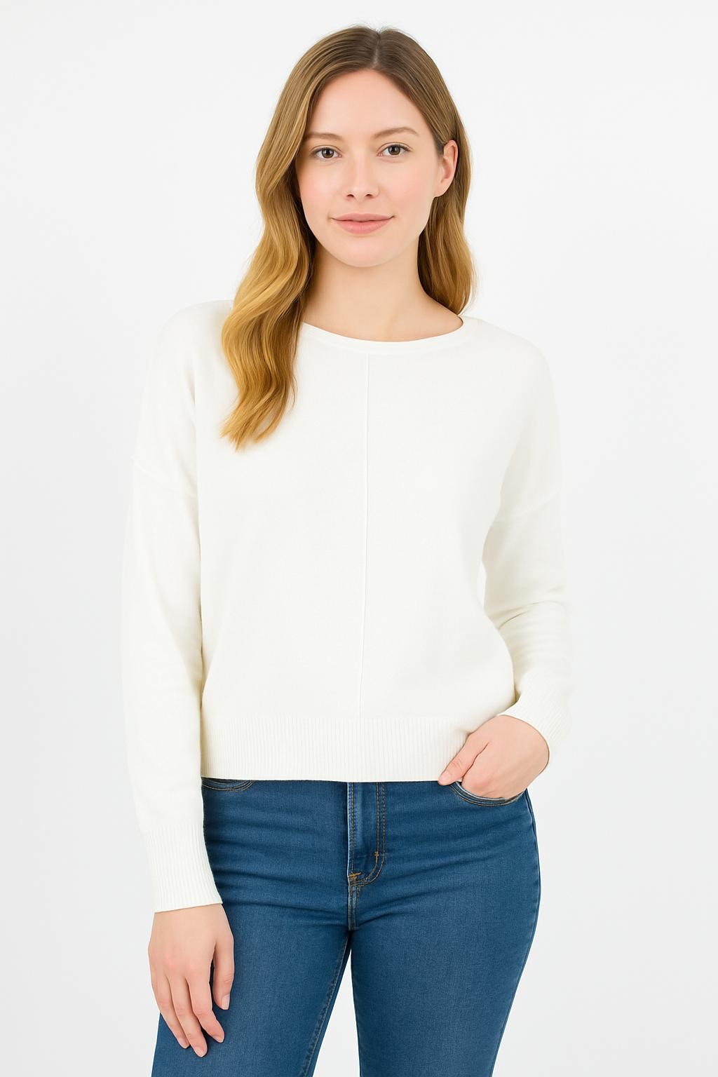 Seam Front Round Neck Sweater