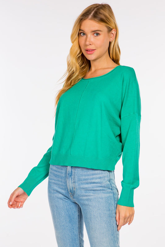 Seam Front Round Neck Sweater