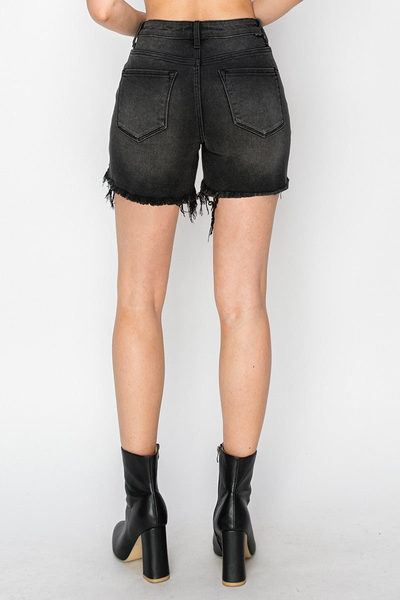 High-Rise Side Step Hem Shorts