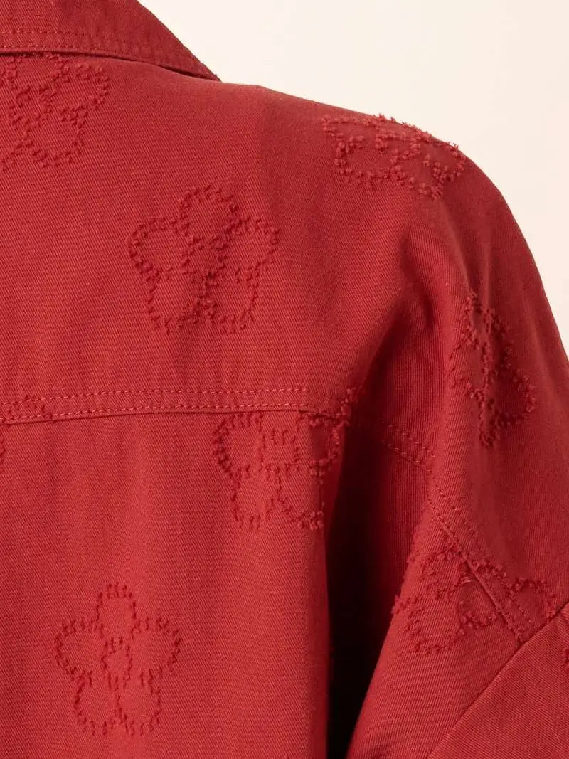Daisy Jacquard Texture Distressed Denim Jacket Mittoshop