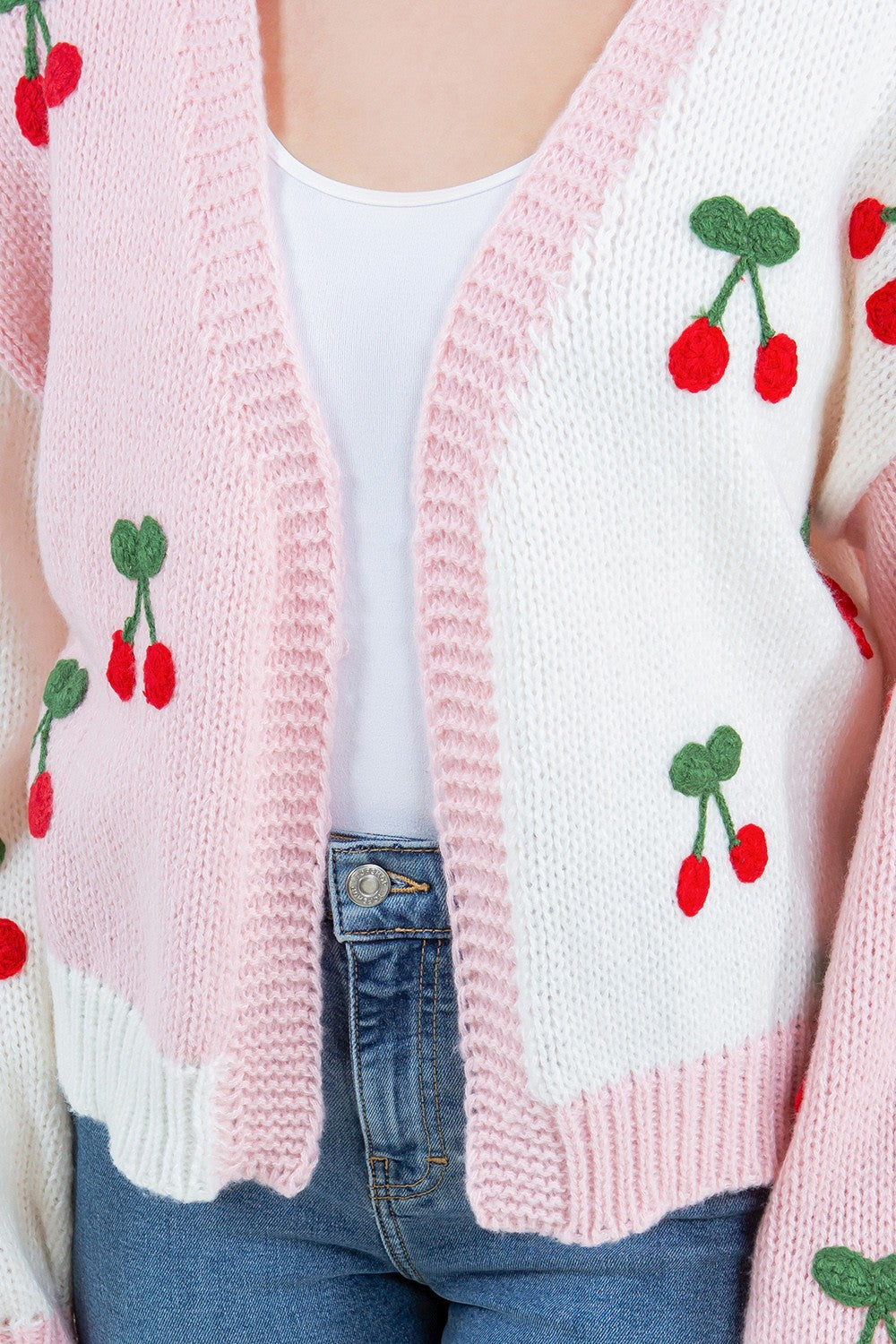 Asymmetric Open Cardigan with Cherries
