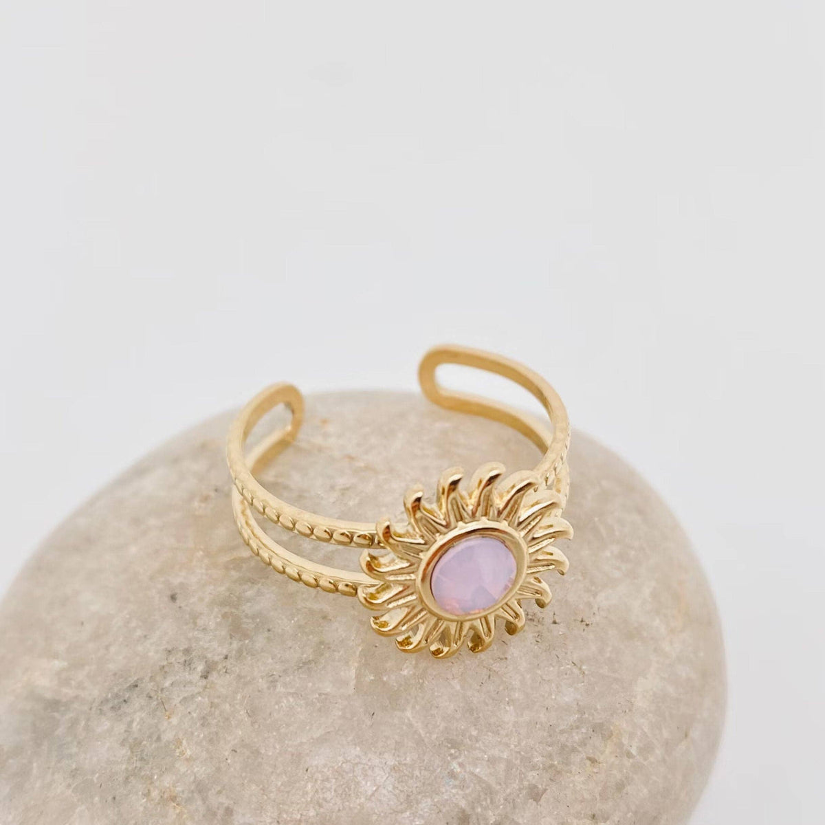 Stainless Steel Inlaid  Stone Gold-plated Rings - FGS/CS