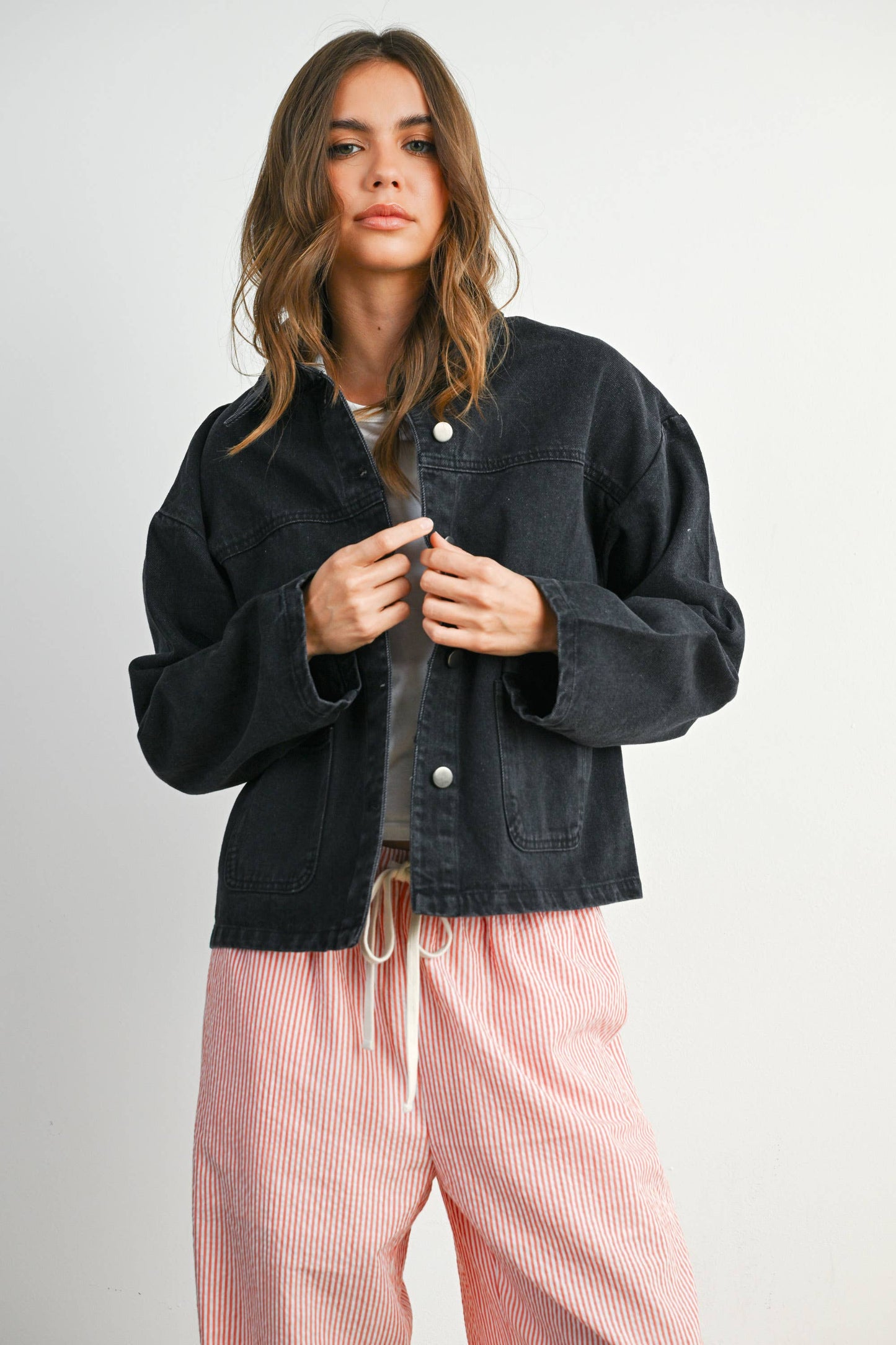 Button-Down Jacket with Shirt Collar and Pockets