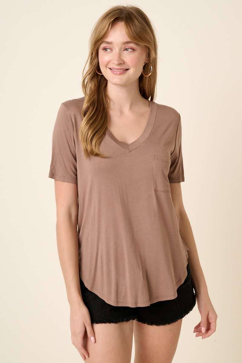 BAMBOO V-NECK 1POCKET FRONT KNIT TOP