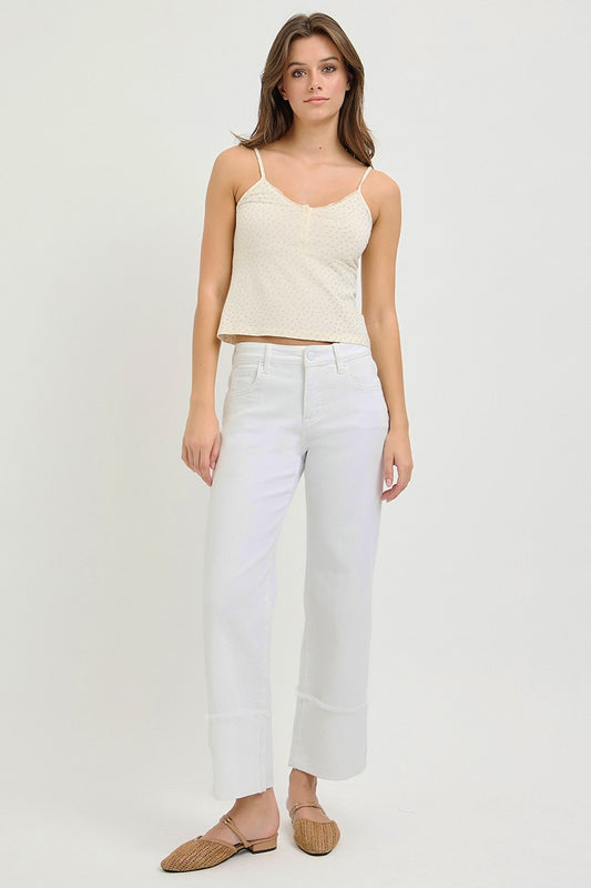 Mid-Rise Tummy Control Crop Wide Leg Jeans