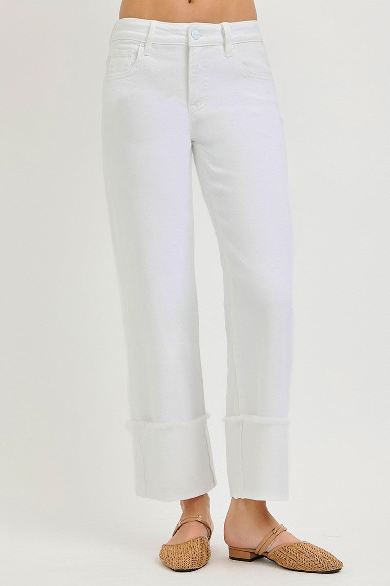 Mid-Rise Tummy Control Crop Wide Leg Jeans