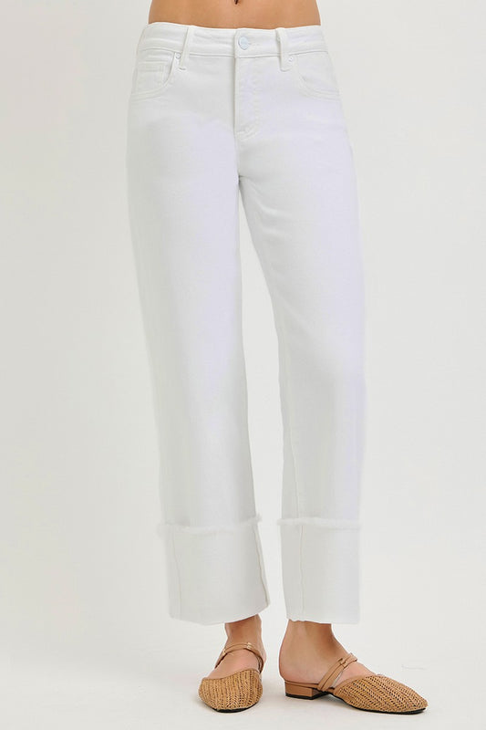 Mid-Rise Tummy Control Crop Wide Leg Jeans