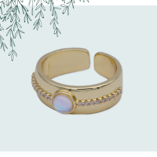 Golden Bold Oval Moonstone Adjustable Statement Ring