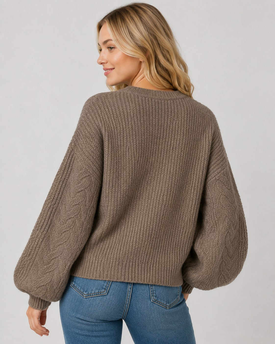Balloon Sleeve Cable Knit Sweater