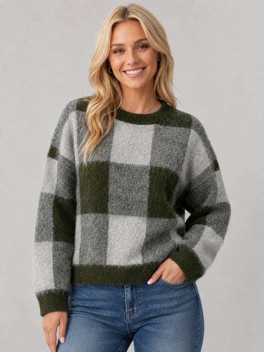 Fuzzy Checkered Sweater