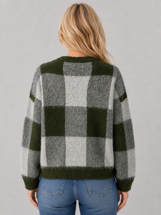 Fuzzy Checkered Sweater