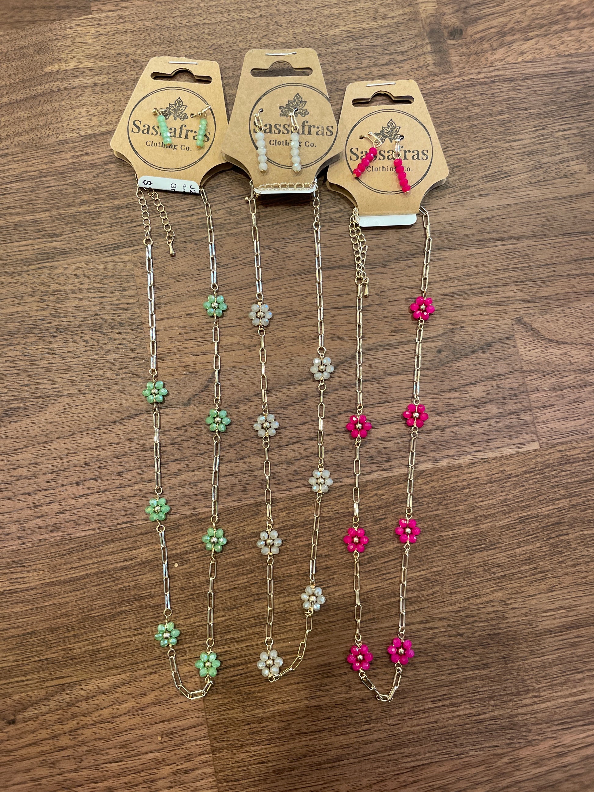 Glass Bead Flower Necklace and Dangle Earring Set SOIREE LINE