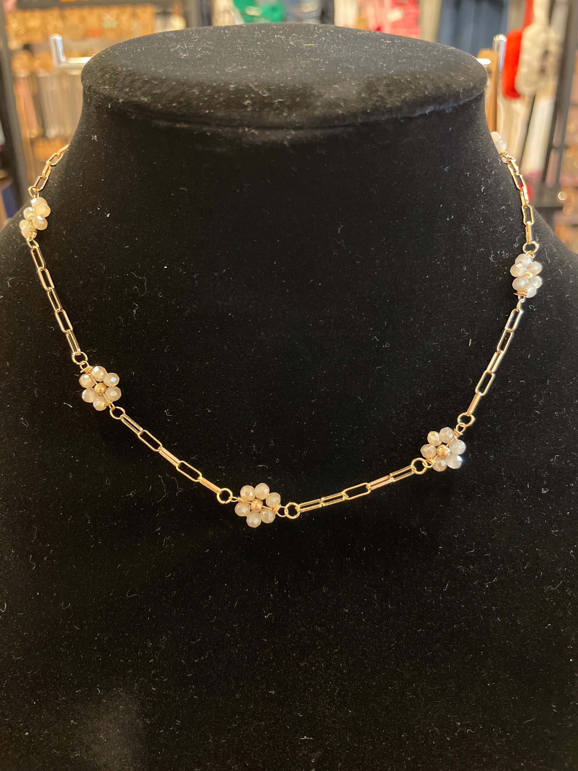 Glass Bead Flower Necklace and Dangle Earring Set SOIREE LINE