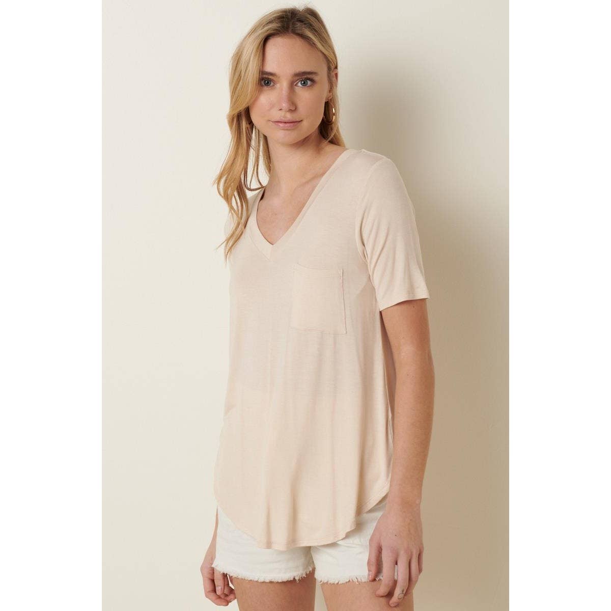 BAMBOO V-NECK 1POCKET FRONT KNIT TOP