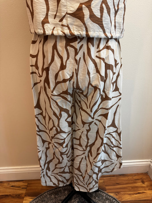 Print Linen Curved Hem Pants