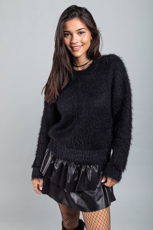 Faux Leather Ruffle Mini Skirt Very J