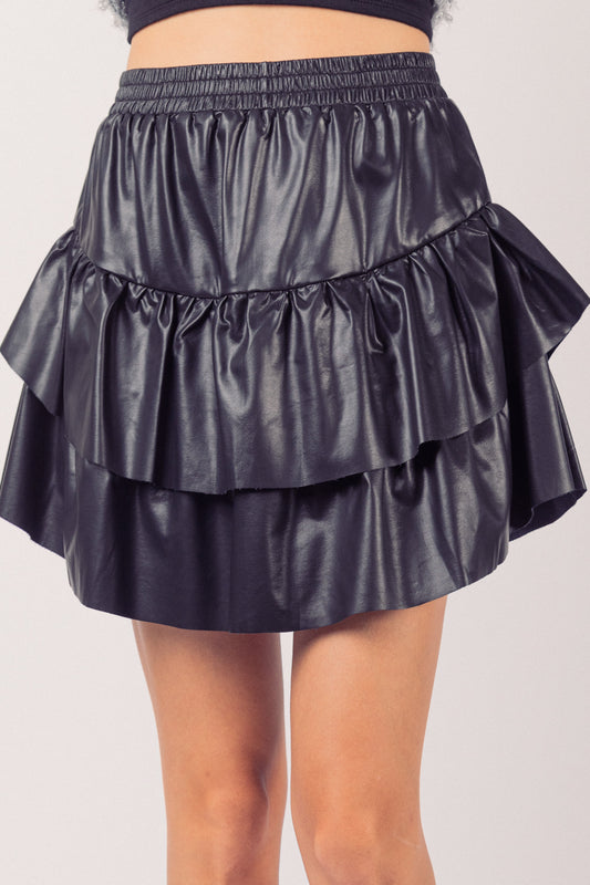 Faux Leather Ruffle Mini Skirt Very J