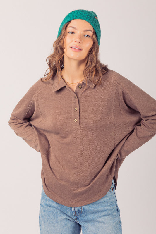 Collared Neck Henley Knit Top Very J