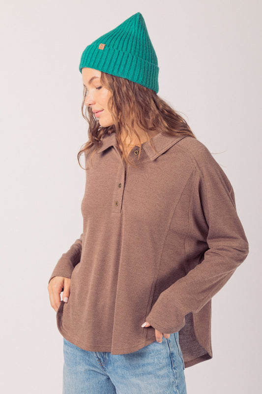 Collared Neck Henley Knit Top Very J