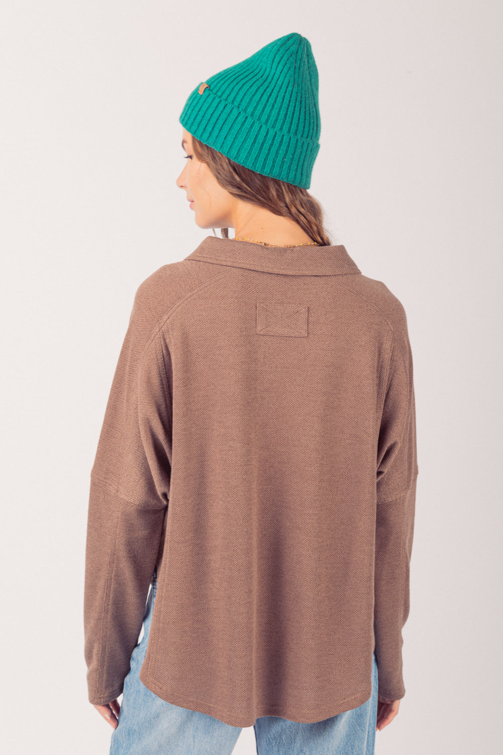 Collared Neck Henley Knit Top Very J