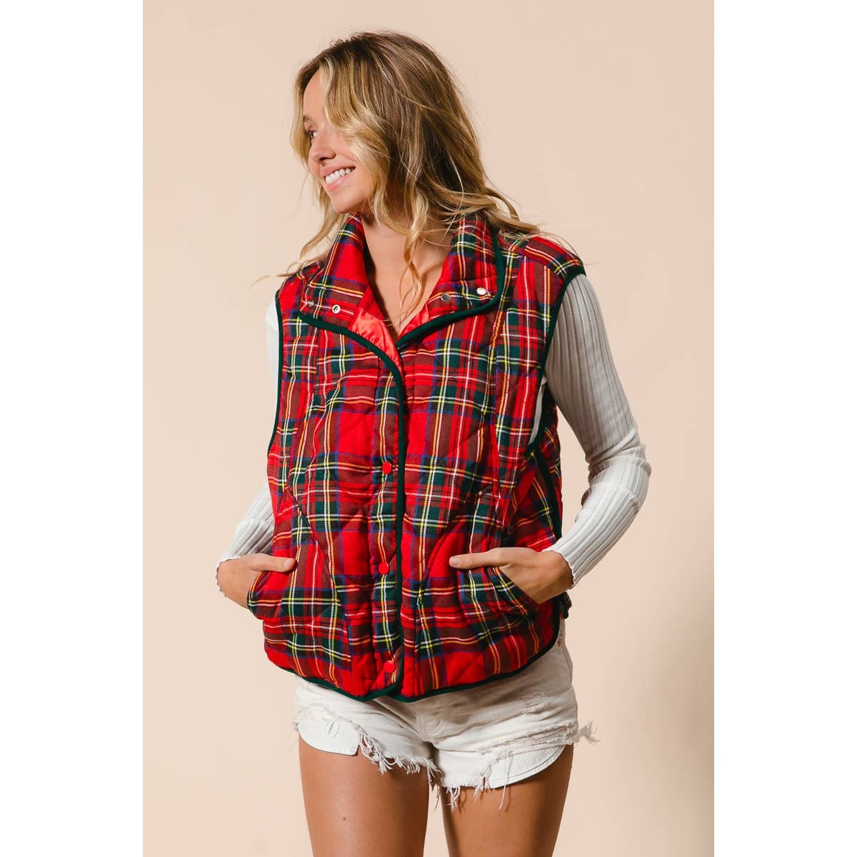 VINTAGE CHRISTMAS PLAID QUILTING VEST