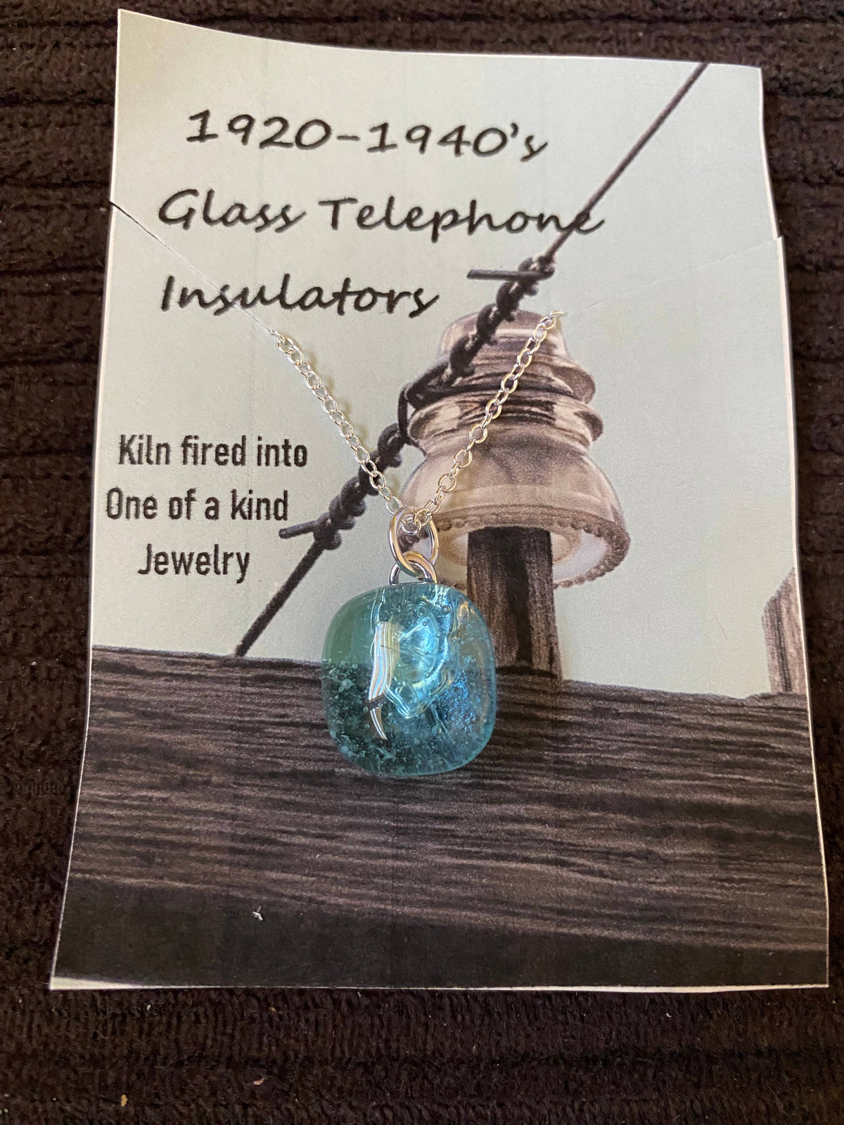 Telephone insulator small square pendant necklace