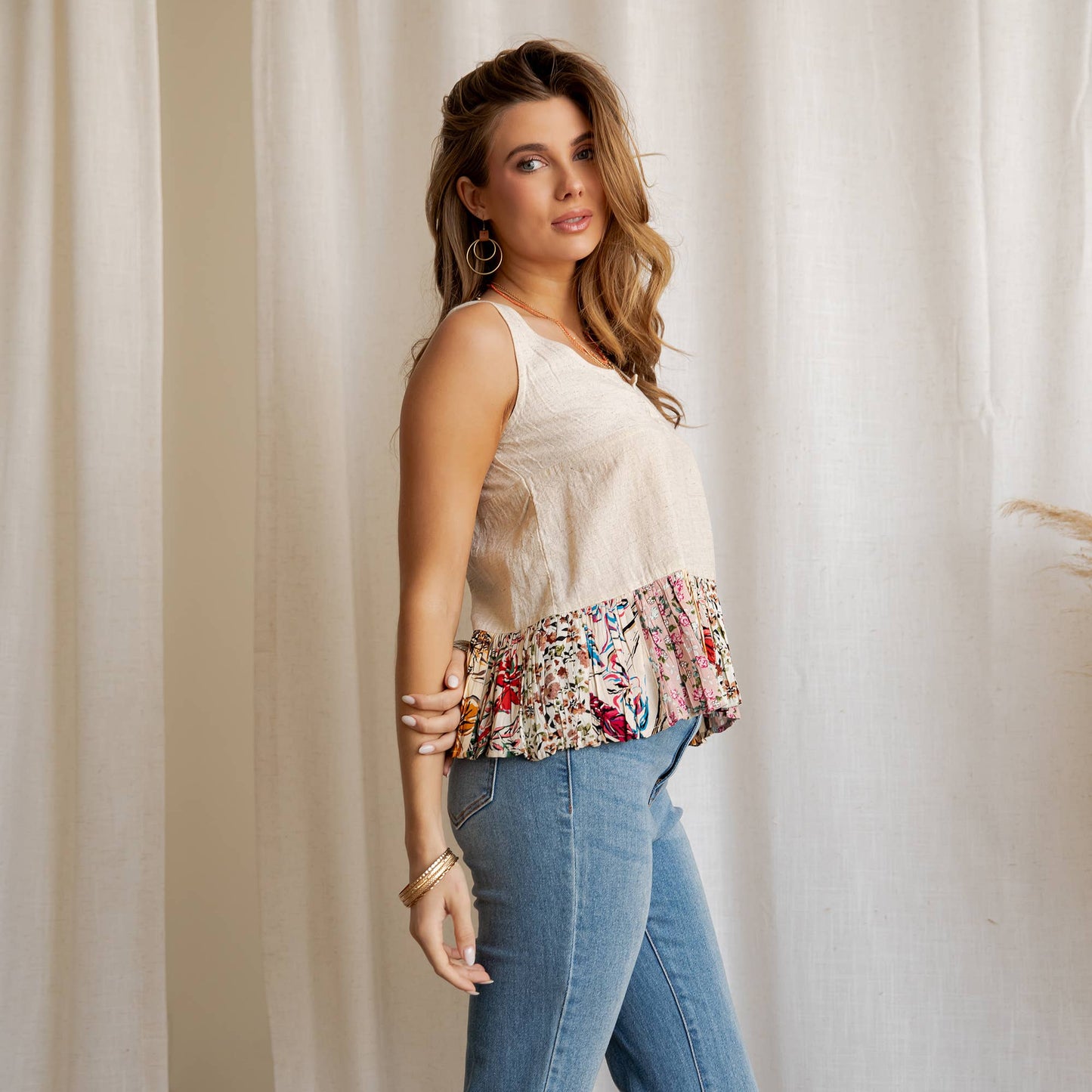 Bohemian Floral Print Peplum Tank