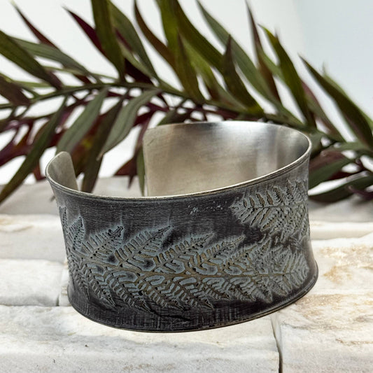 Handcrafted Silver Patina Silver Fern Cuff