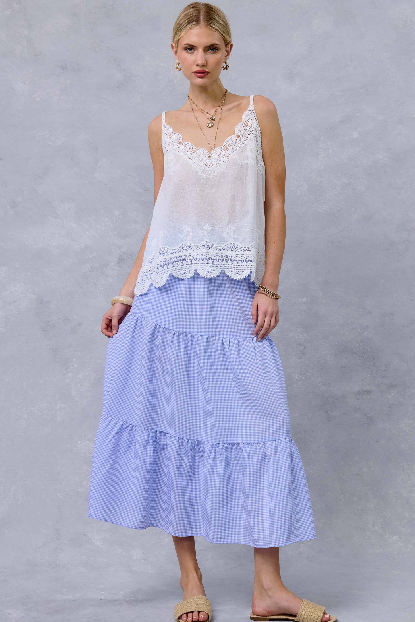 Boho Sheer Crochet Lace Scalloped Cami Tank Top