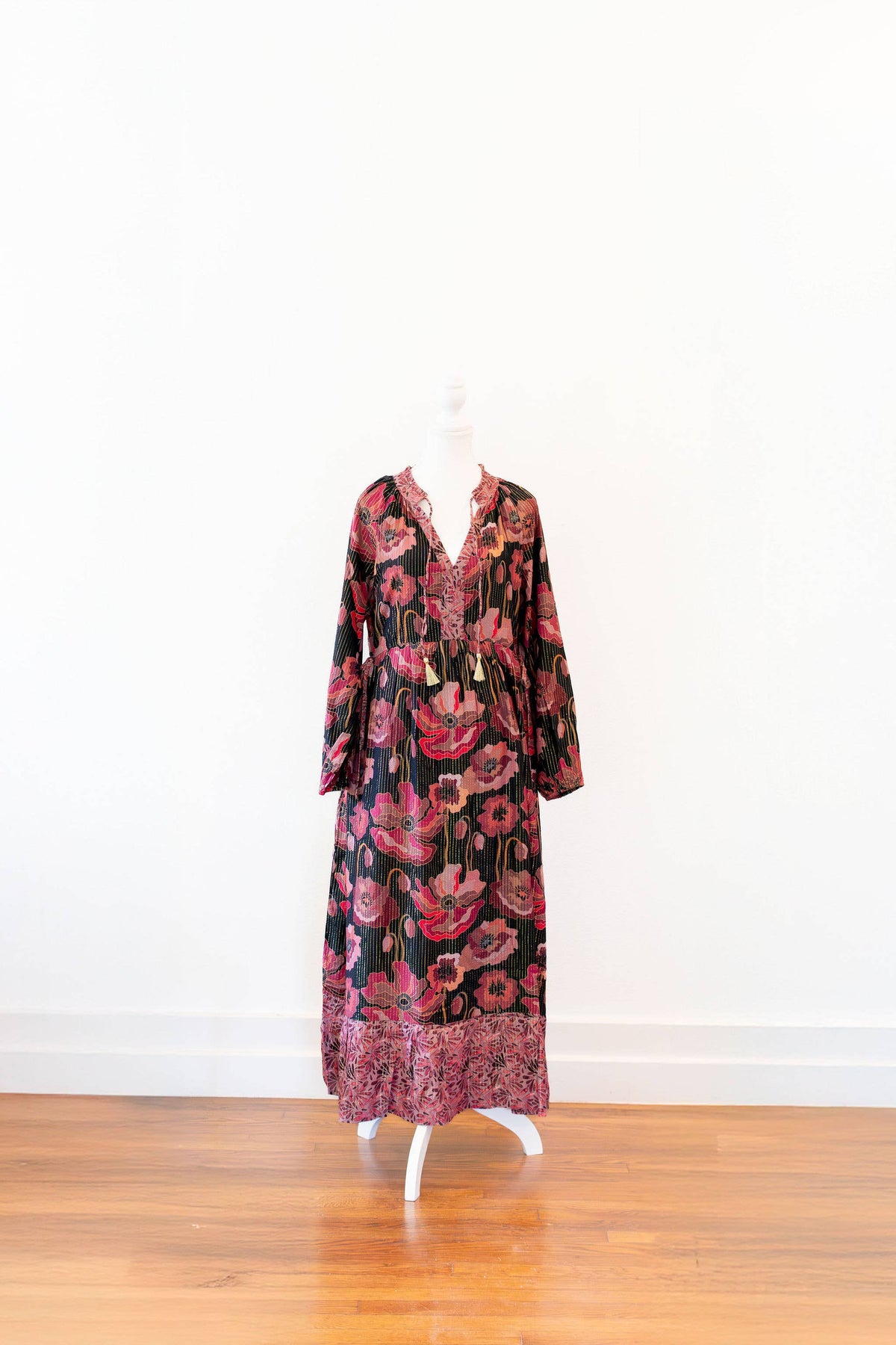 Fall Poppy Pink Side-Tie Ruffle Dress