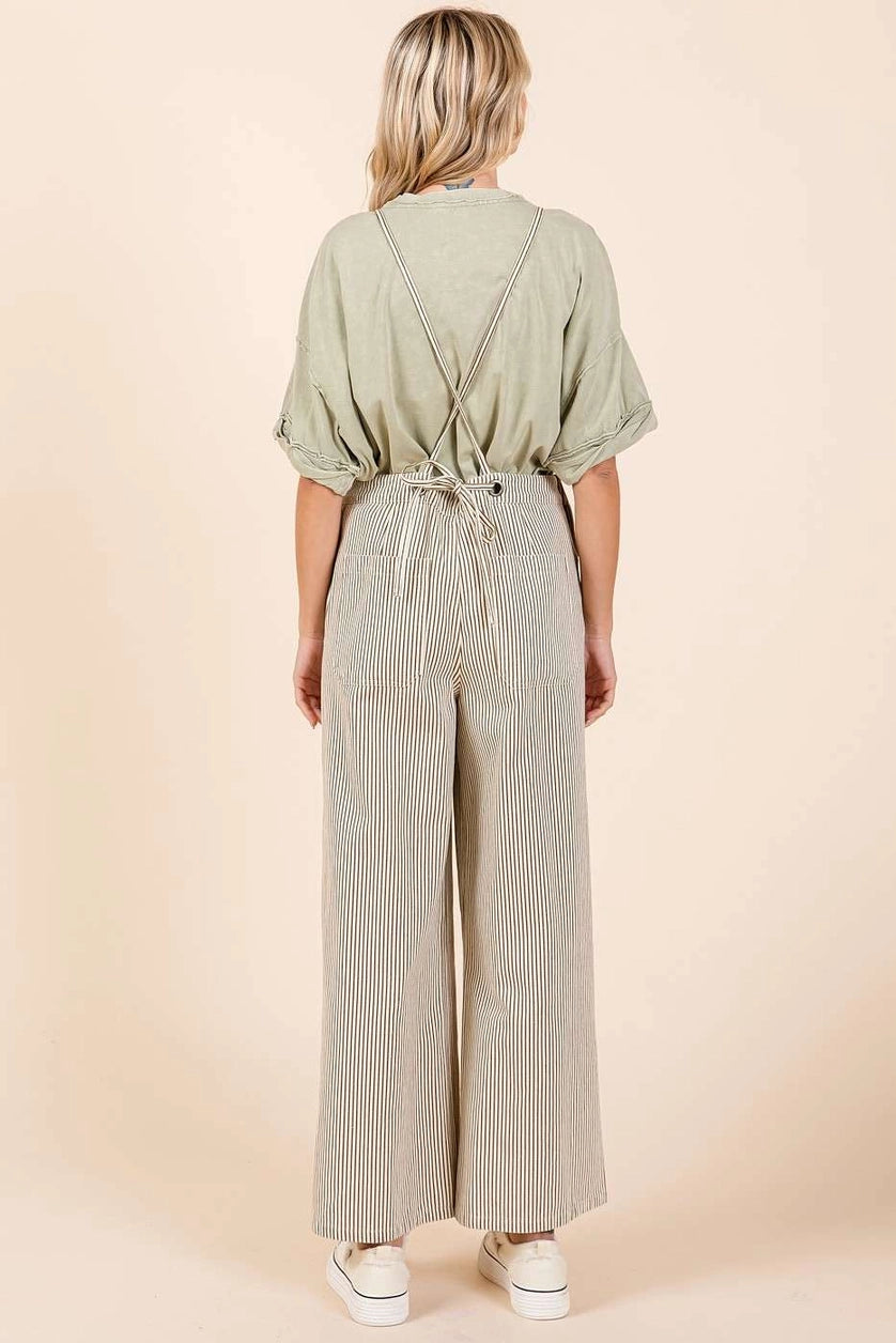 Striped Print Back Ribbon Tie Sleeveless Jumpsuit Mittoshop