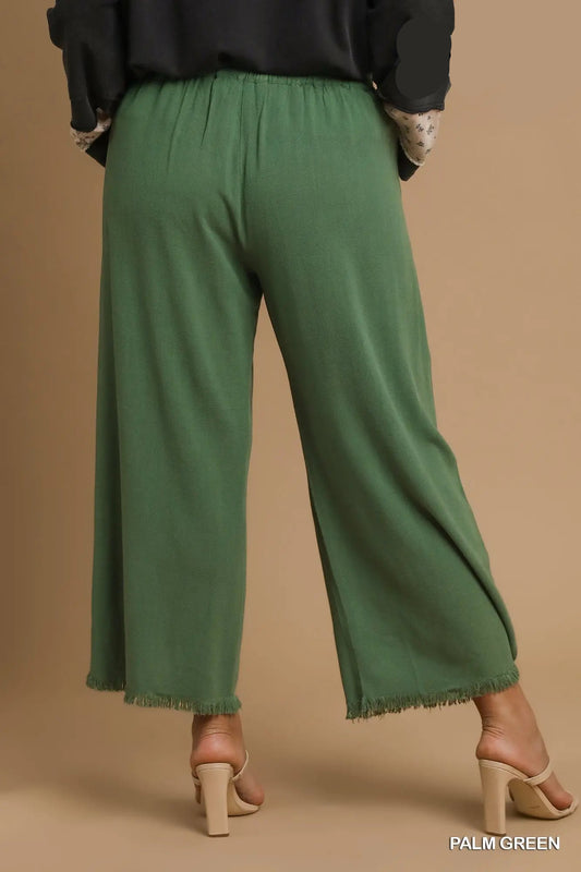 Frayed Hem Wide-Leg Pants