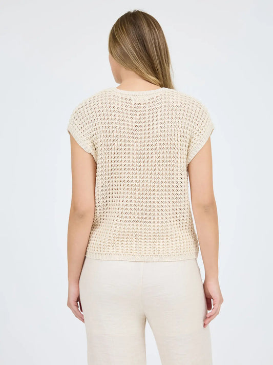 Crochet Knit Batwing Short Sleeve Sweater
